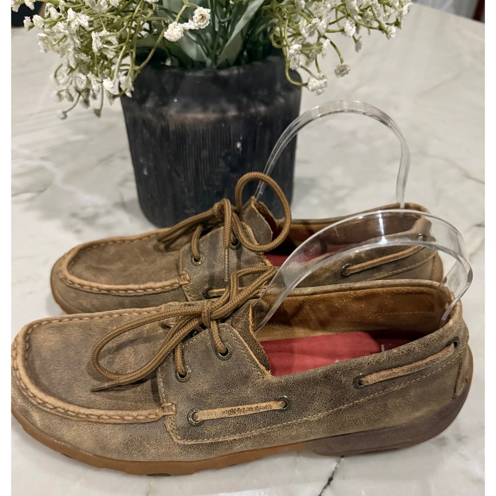 Twisted X Women's Leather Driving Mocs Boat Shoes WDM0003 – Tan Brown Size 9.5 M